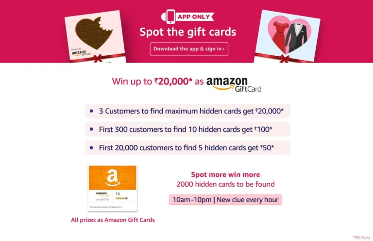 Amazon Offers : Spot The Gift Card In Amazon App And Win Free Amazon Vouchers