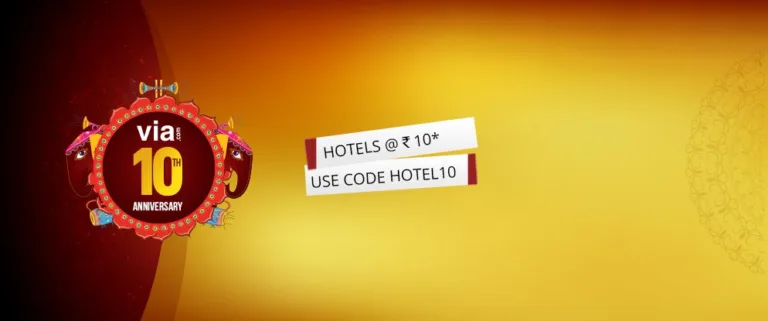 Via.com Anniversary   : Book Hotel rooms At Rs.10 Only
