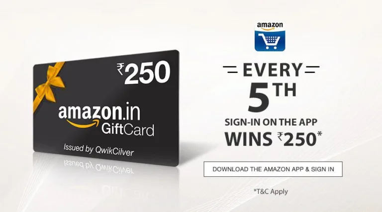 Amazon App- Every 5th Signin Will Get Rs. 250 Free E-gift Voucher