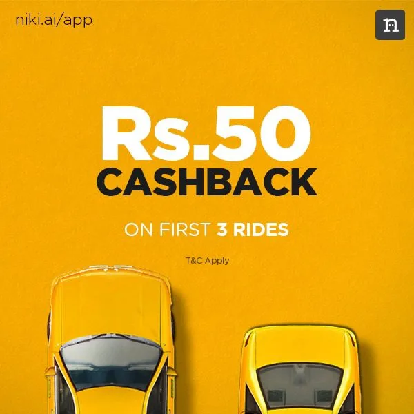 Flat Rs. 75 cashback on first 2 Cab rides booked via Niki App