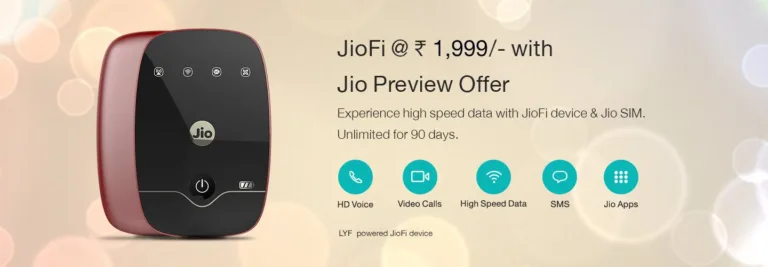 JioFi Device At Rs. 1999 With Unlimited Access For 3 Month