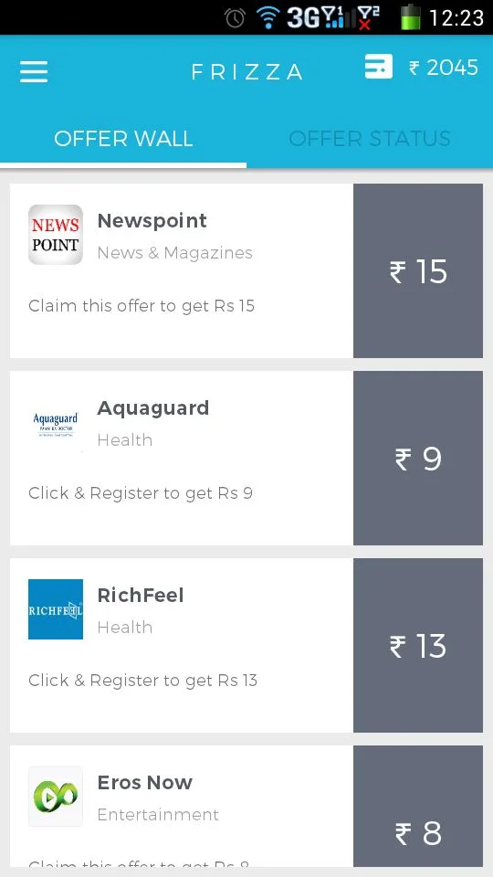 Frizza App: Get paid For downloading apps and Surveys + Refer Friends and Get rs. 15 Per refer .
