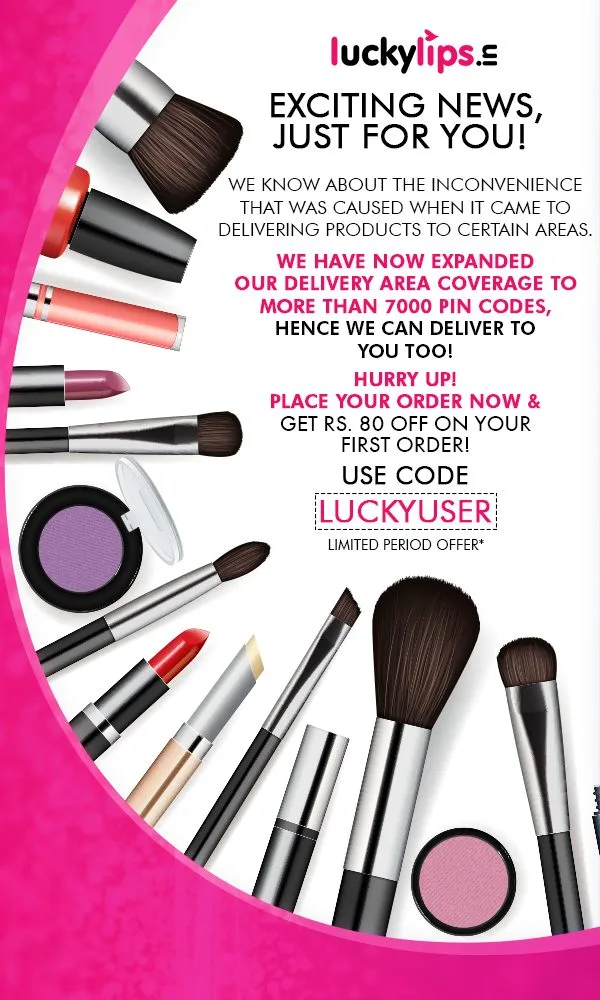 [Live Again] Get Rs.80 off  on your first order Of rs 80 or more on  Luckylips