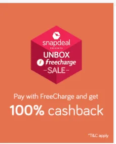 Snapdeal Freecharge Loot : Get 100% Cashback From snapdeal On paying From Freecharge Balance
