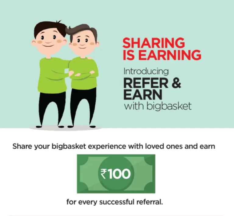 BigBasket Refer and Earn : Rs. 100 Cashback For Per Referral + 20% Cashback From freecharge