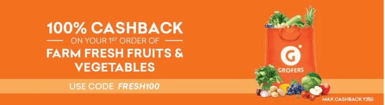 Grofers Coupons: Get 100% Cashback On First Fruit & Vegetables Orders