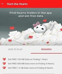 Vodafone FREE Data – Hunt The Hearts And Get Upto 1.2GB Free Internet Data