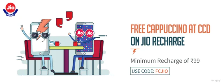 Jio FreeCharge Offer : Activate Jio Prime And Get A Free Cappuccino at CCD