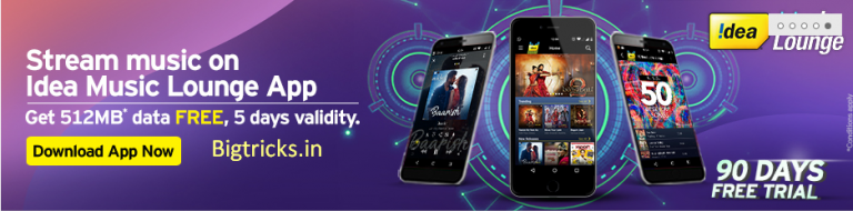 Idea free Recharge Trick : Get Free 512 MB 4G Data by Downloading Idea Music App for Idea users