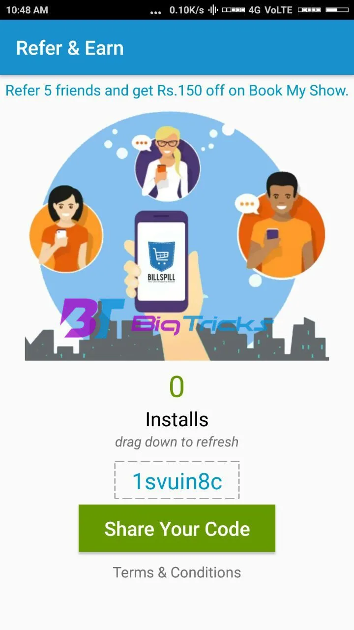 Bill Spill- Refer 5 Friends and get Rs. 150 BMS Voucher