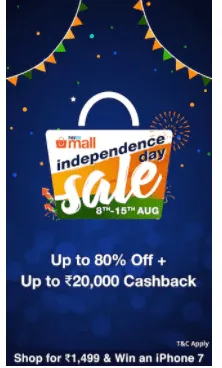 Shop for Rs 500 and get Rs 100 cashback on Paytm Mall Independence day Sale