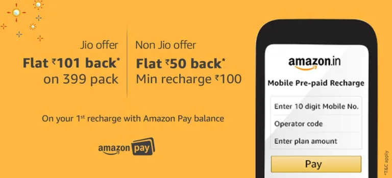 Amazon Pay Offer : Get Rs.500 Cashback On Jio Recharge Of Rs.399