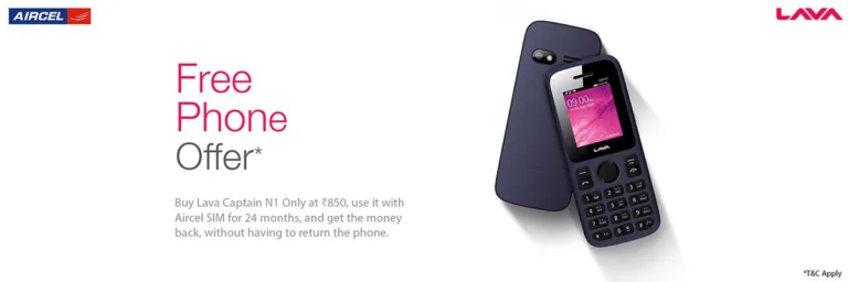 Aircel Free Phone Offer – Get Lava N1 Feature Phone For Free(100% cashback After 24 month)