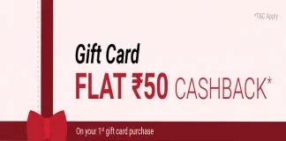 PhonePe App – Get Rs 50 Cashback on your 1st Gift Card Purchase of Rs 500 or more
