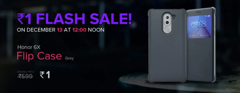 Honor Flash Sale At 12’O Click : Huawei 6X Flip Cover at Rs.1 Only
