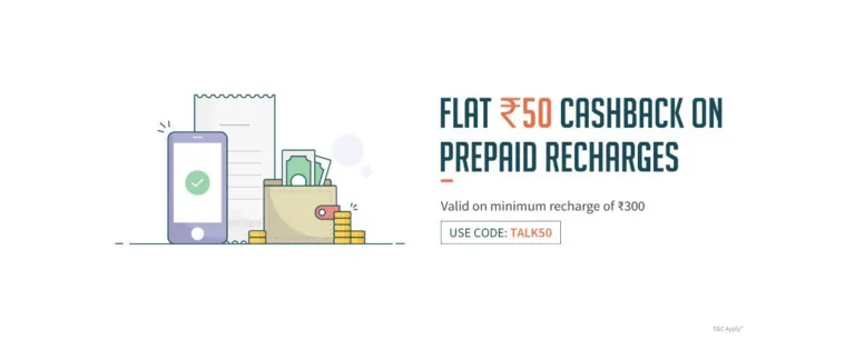 Freecharge – Get Rs.50 cashback on prepaid recharges of Rs.300