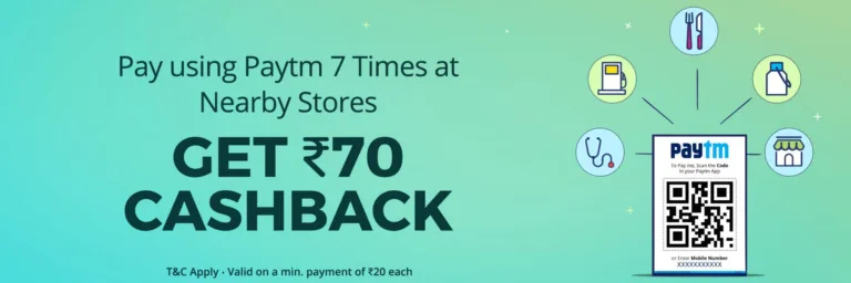 [New]Paytm 70 on 7 offer : Pay Using Paytm 7 times & Get Assured Rs.70 cashback