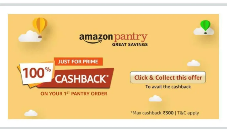 [Loot] Amazon Loot: Get 100% Cashback Upto Rs.300 On Your First Pantry order