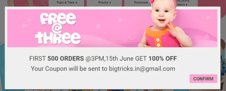 (Free Shopping) FirstCry Free@3 offer – Get Free Shopping Worth Rs.1000 free at 3 PM