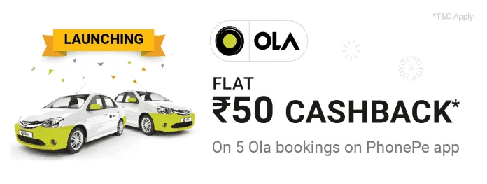 Phonepe Ola Cabs Offer – Get Rs.50 Cashback on Each Ola Rides upto 5 Times