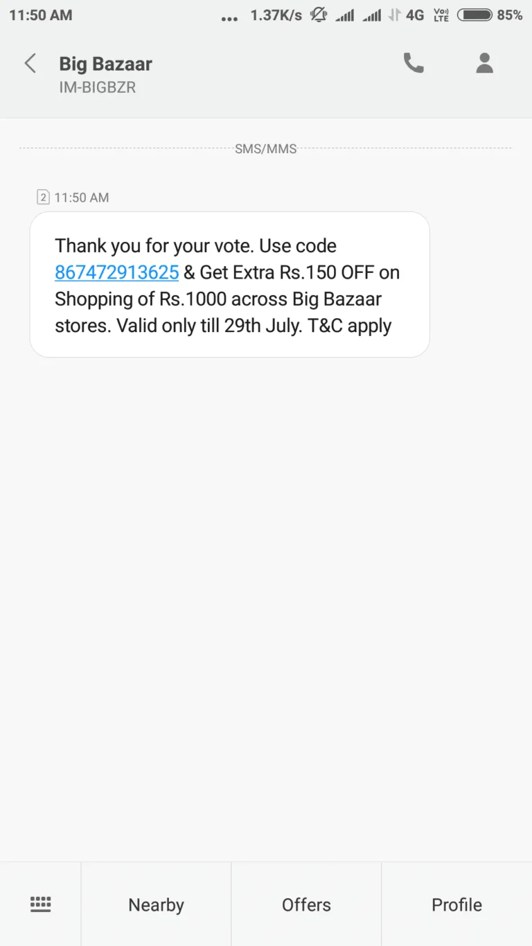 Give A Missed Call & Get Rs.150 Off on Rs.1000 BigBazaar Coupon