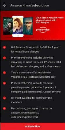 Vodafone Red Offer – Get 1 Year Amazon Prime Subscription For Free