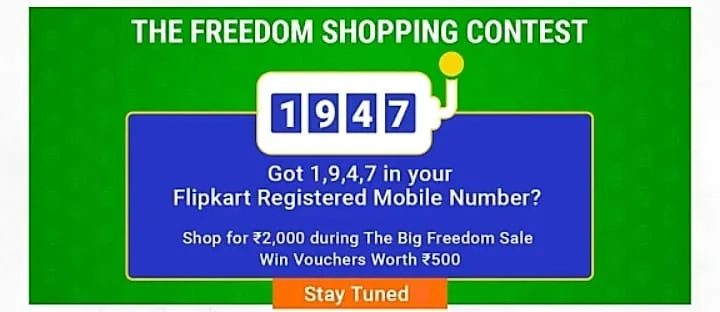 (Last Day) Shop For Rs.2000 & win Rs.500 Flipkart Voucher in Flipkart Freedom Contest