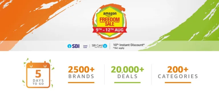 Amazon Freedom Sale – upto 90% off on Products + 10% Discount on SBI Cards