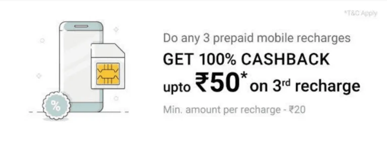 Phonepe Recharge Loot  – Get 100% Cashback on Third Recharge of Rs.50