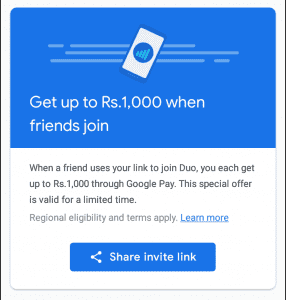 (Live)Google Duo Refer and Earn :- Invite Friends and Get Google Pay Scratch Cards 1