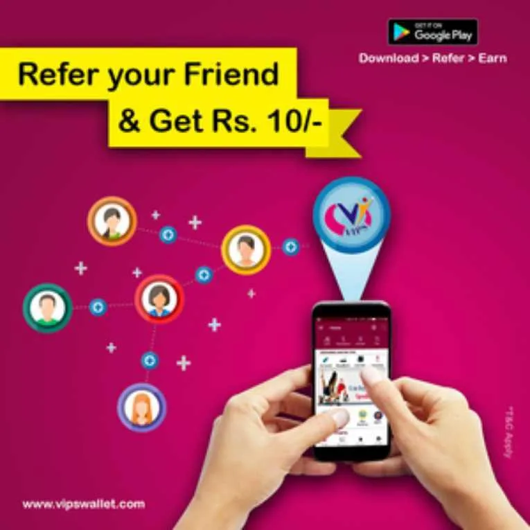 Vipswallet App – Refer Friends & Get Rs.10 Per Referral