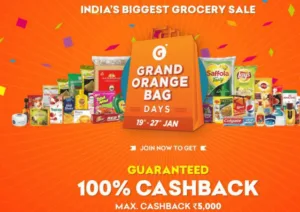 Grofers Grand Orange Bag Days – Get VIP Pass for Rs.25 and Get 100% Cashback on Groceries