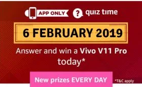 Amazon Quiz 6 February 2019 Answers – Win Vivo V11 Pro 13 amazon quiz