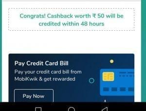 Credit Card Bill Payment Offers - Get Rs.50 Cashback on Credit Card Bill Payment 1