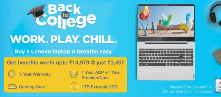 Lenovo Back to College Offer – Get Benefits Worth Rs.14979 at Just Rs.3497