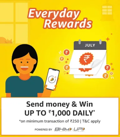 [user specific] Amazon Loot – Send Money & Get Upto Rs 1000 Cashback Daily