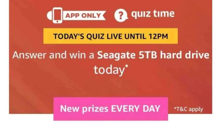 Amazon 20 August Quiz Answers – Answer & Win Seagate 5TB Hard Disk