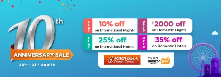 GOIBIBO 10th Anniversary Sale-: Upto Rs 1,500 Off Code on Domestic Flights + Flat Rs 126 CashKaro Cashback