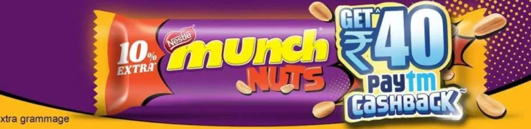 Paytm Munch Nuts Offer : Get Rs.40 PayTM Cash on Rs.20 Much Pack