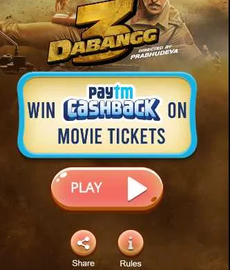 PayTM Spin & Win – Spin the Wheel & Win Dabangg 3 Cashback Voucher Upto ₹150