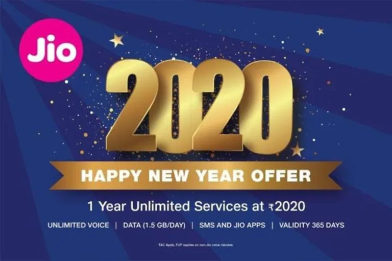 Jio Happy New Year Offer – 1 Year Unlimited Service at just ₹2020