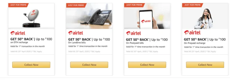 Amazon Pay offer – Get 50% Cashback on Airtel & Jio Recharge & Bill Payments