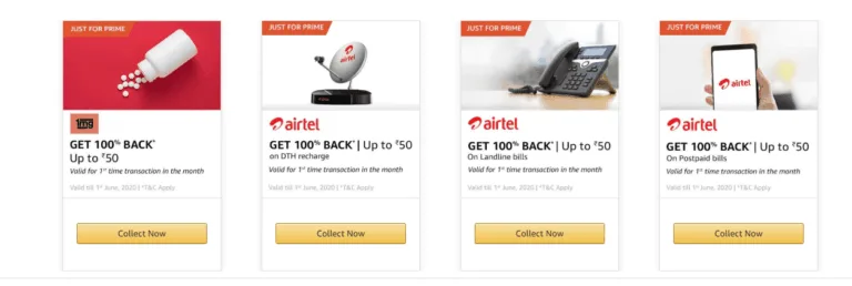 Amazon Pay All 50% Cashback Offers on Apps Like Dream11, Airtel,Netmeds , Zee5