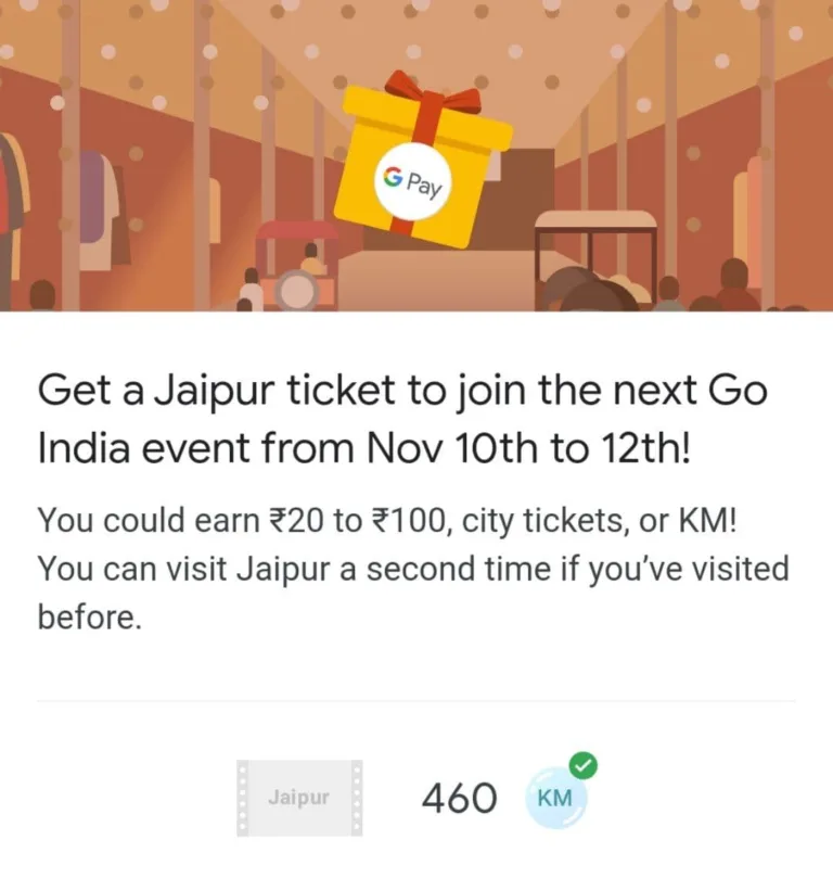 Google Pay Go India Jaipur Event Answers : Visit Jaipur & Win Rs.20 to 100 | Jaipur Tickets