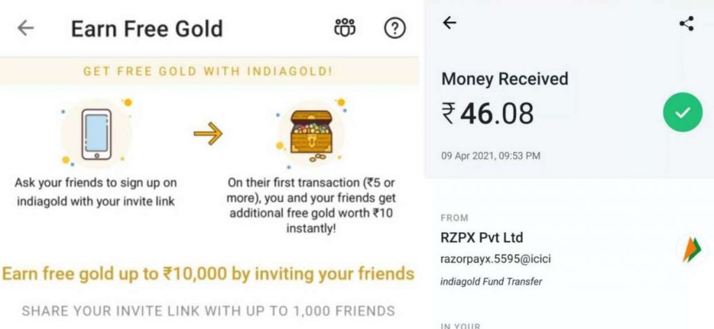 Indiagold App Referral Offer - Free Rs.5 On Signup & Rs.5 Per Referral 1 Indiagold
