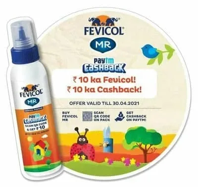 PayTM Fevicol QR Code Offer – Scan the QR Code & Get Rs.20 Cashback