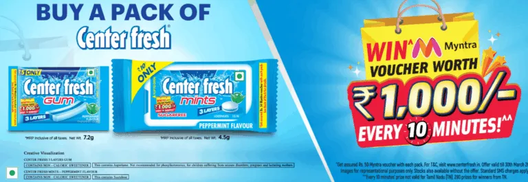 Free Myntra Gift Vouchers From Centre Fresh