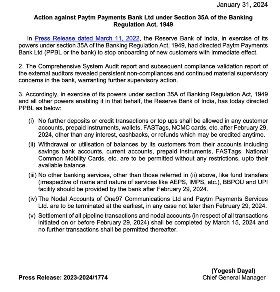 What Services Will not Work After 15th March on PayTM App 2 rbi