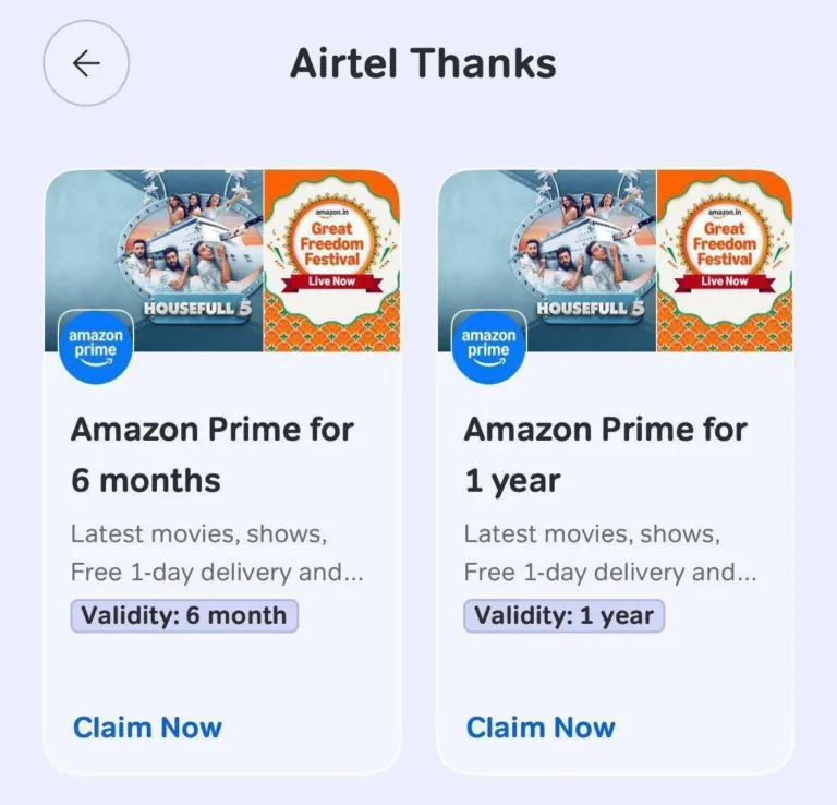 Airtel Black users x Amazon Prime : Get18 Months of Amazon Prime membership Free