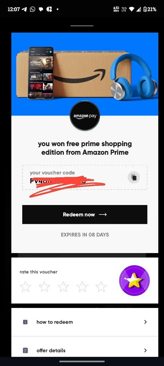 Cred – Free Amazon Prime Membership for 10000 Coins